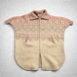 VTG 90s Hilda Icelandic Wool Zip Cardigan Women One Size Pink Nordic Apres Ski